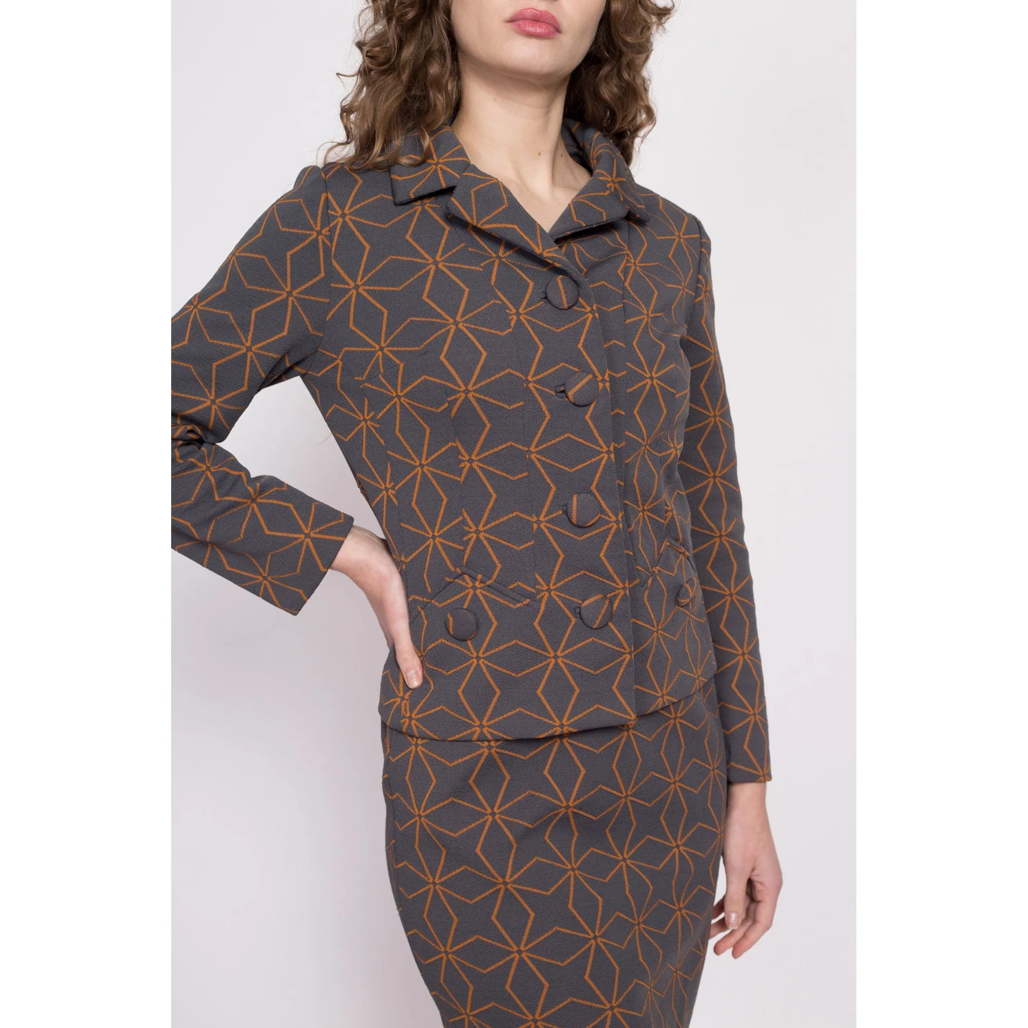 60s 70s Star Print Blazer & Mini Skirt Set - Medium
