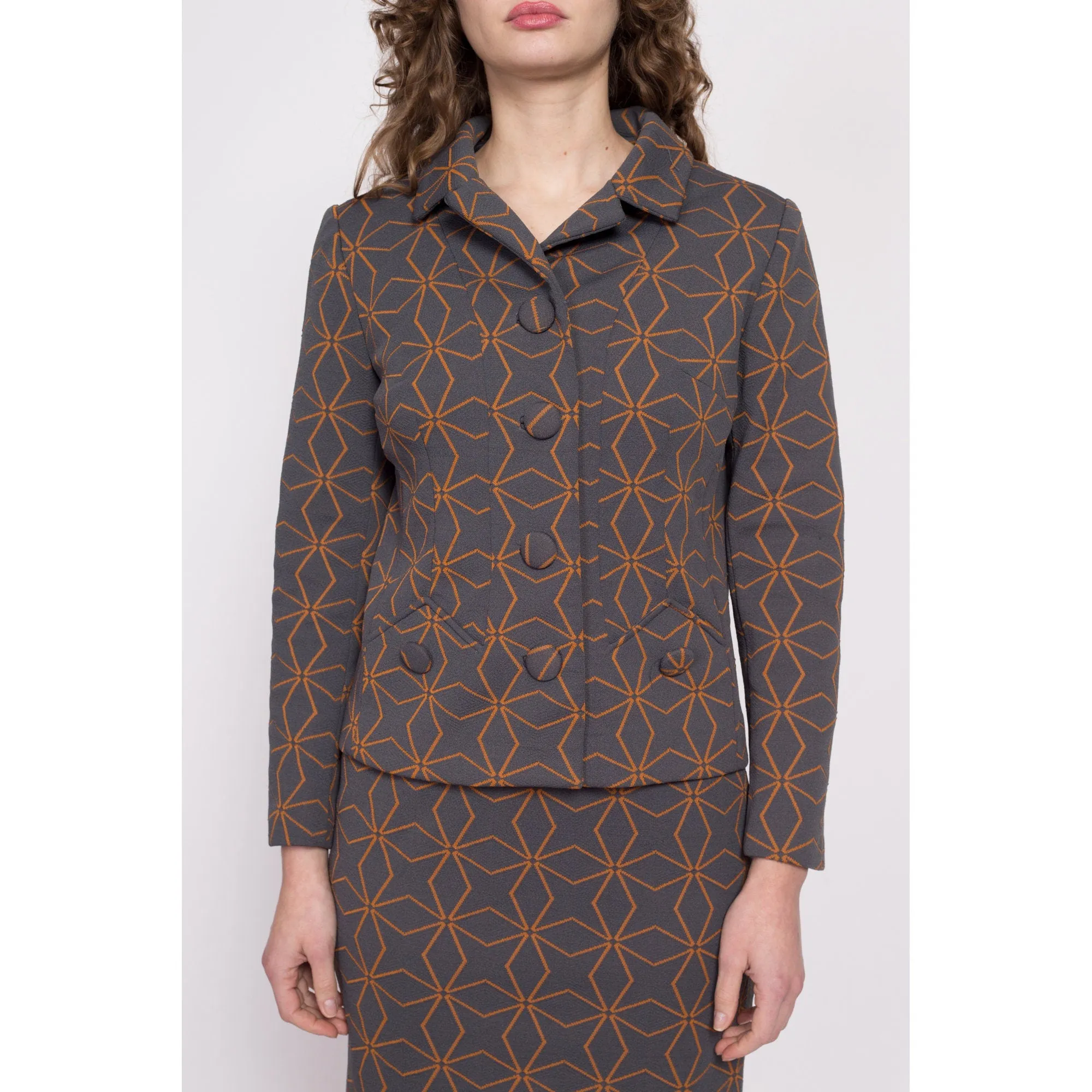 60s 70s Star Print Blazer & Mini Skirt Set - Medium