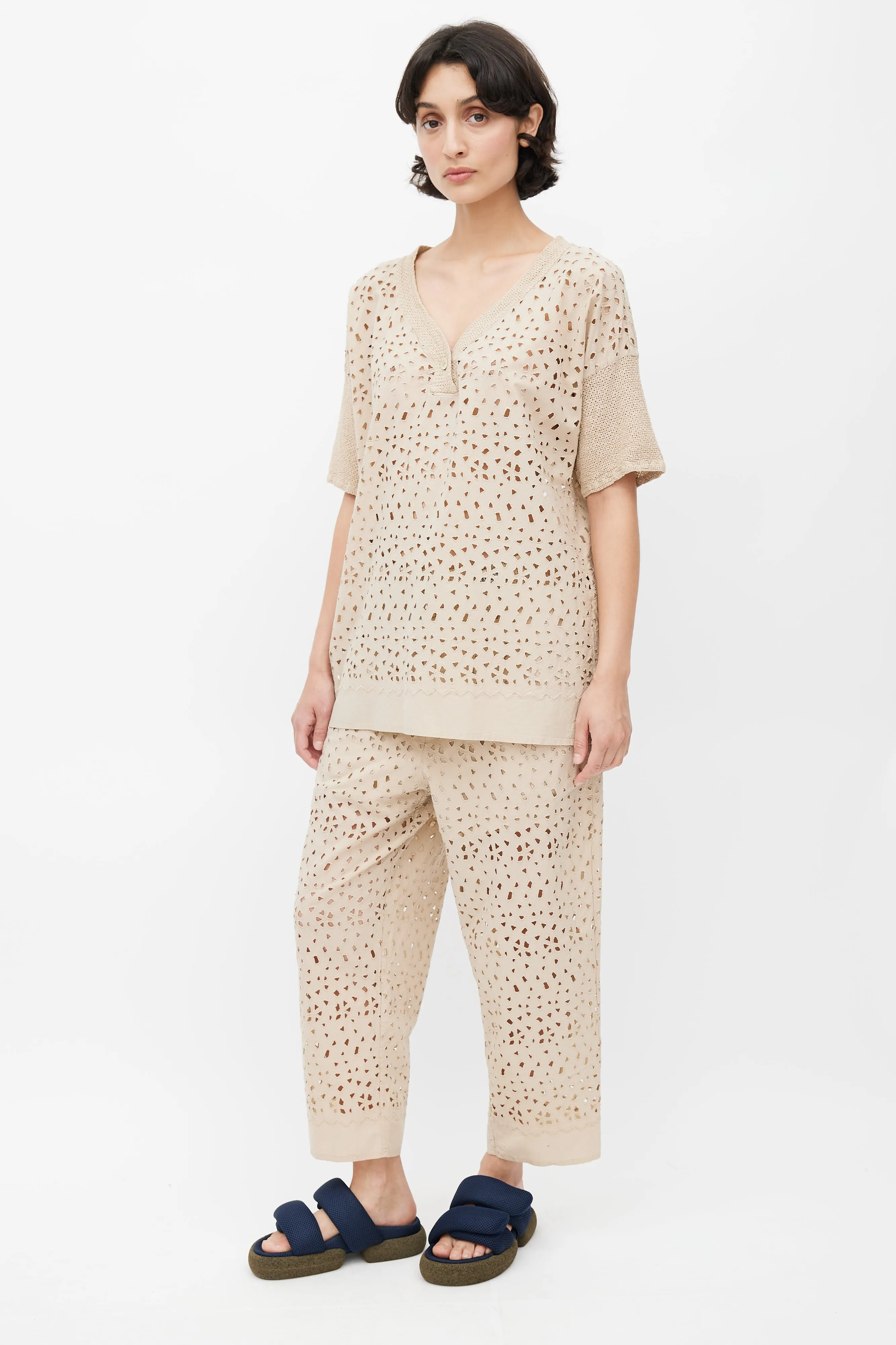 Beige Eyelet Lace Co-Ord Set