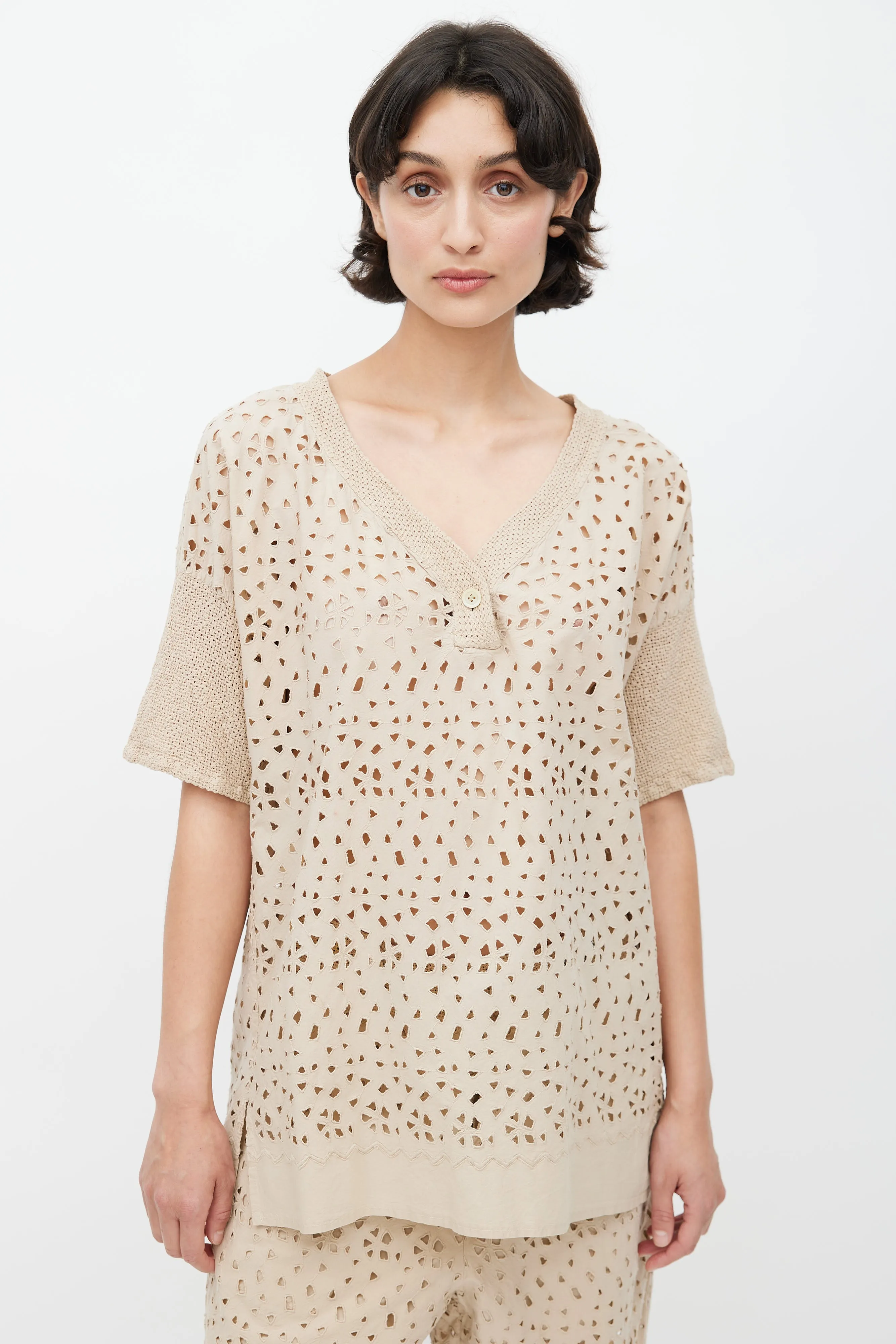 Beige Eyelet Lace Co-Ord Set