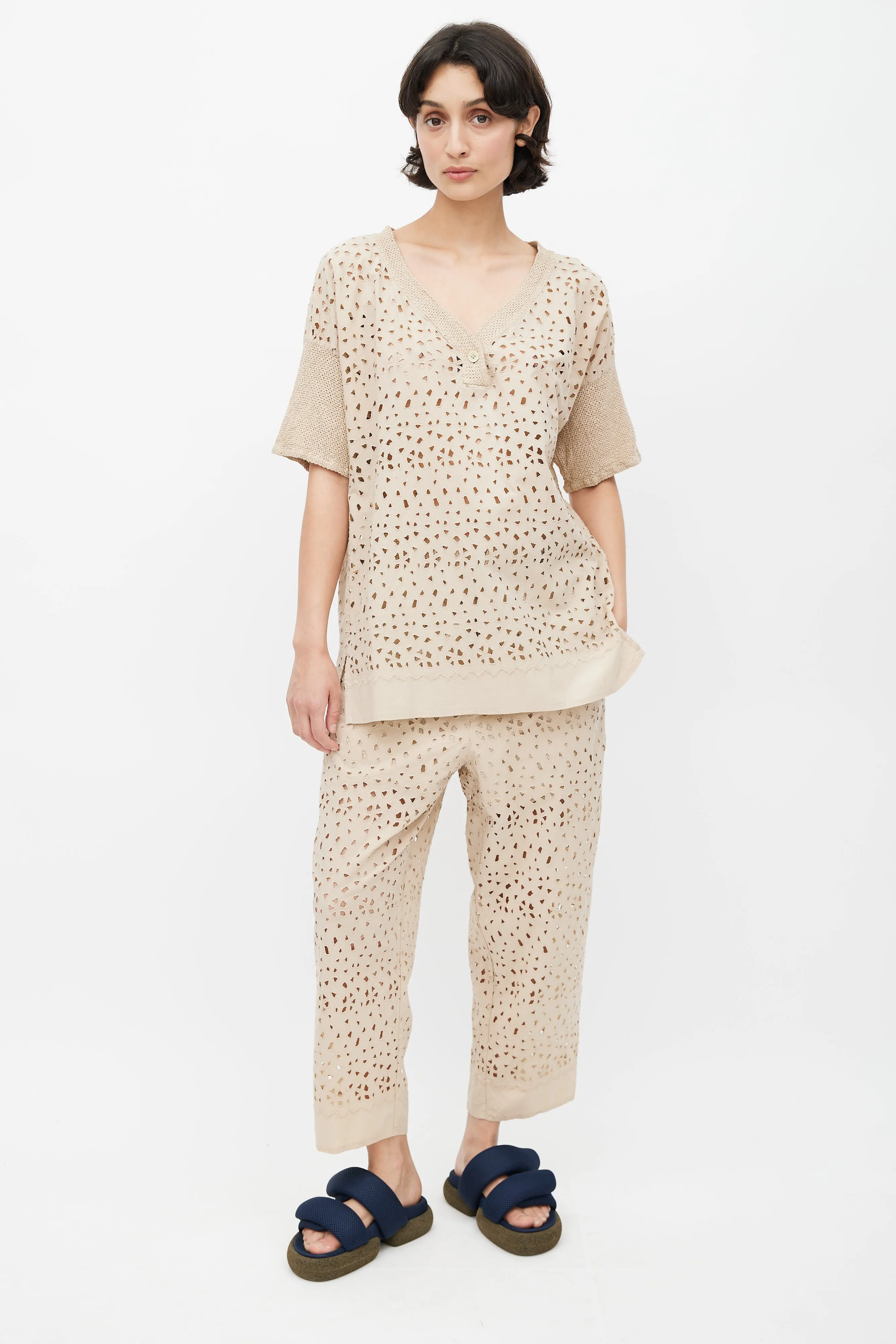 Beige Eyelet Lace Co-Ord Set