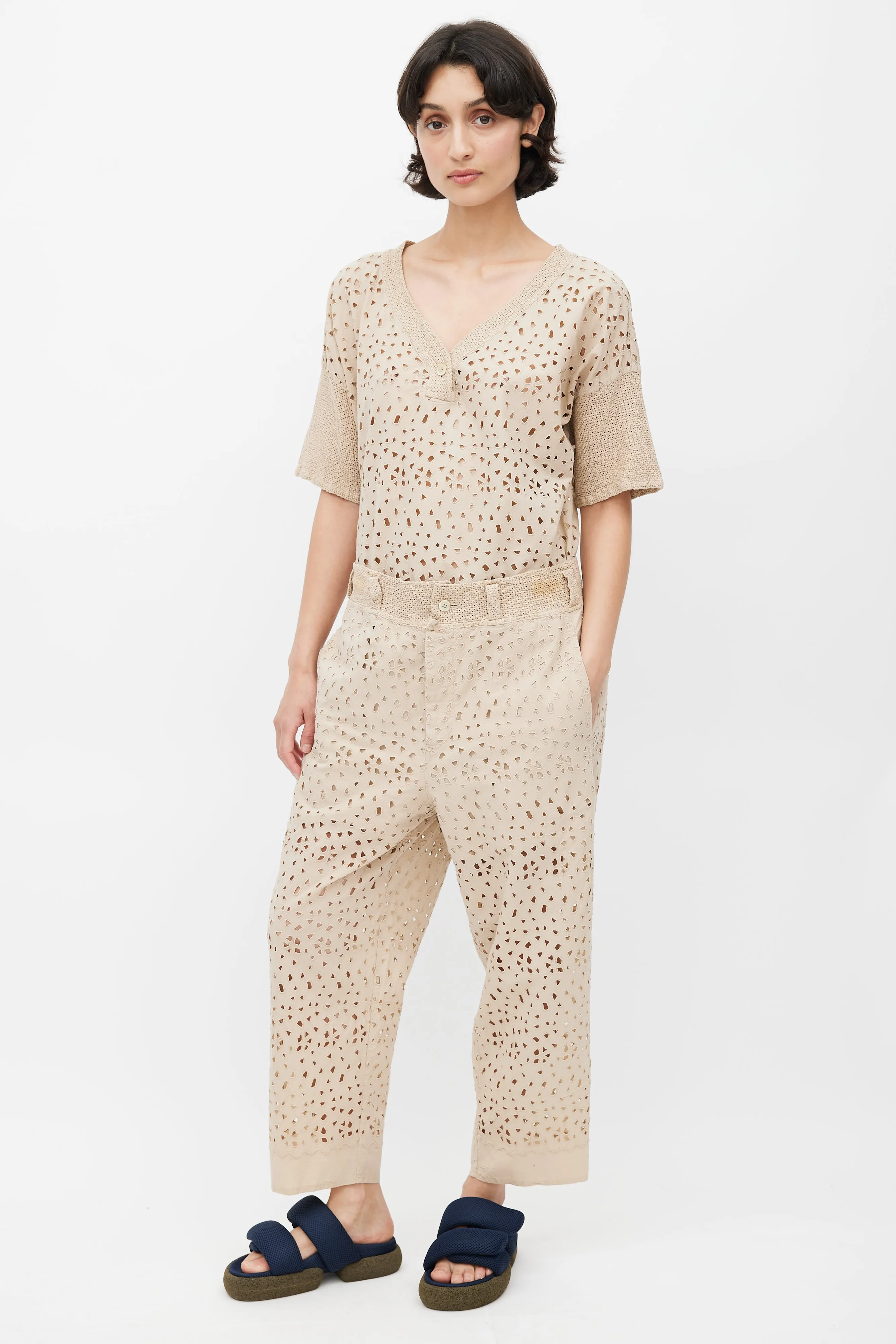 Beige Eyelet Lace Co-Ord Set
