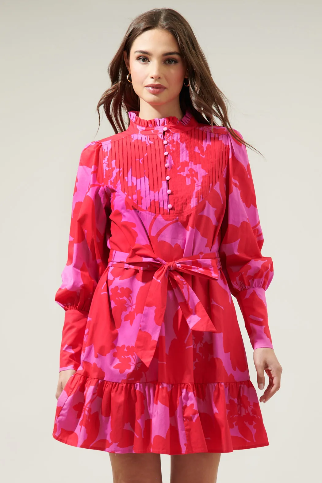 Briff Floral Beacher Pintuck Shift Dress