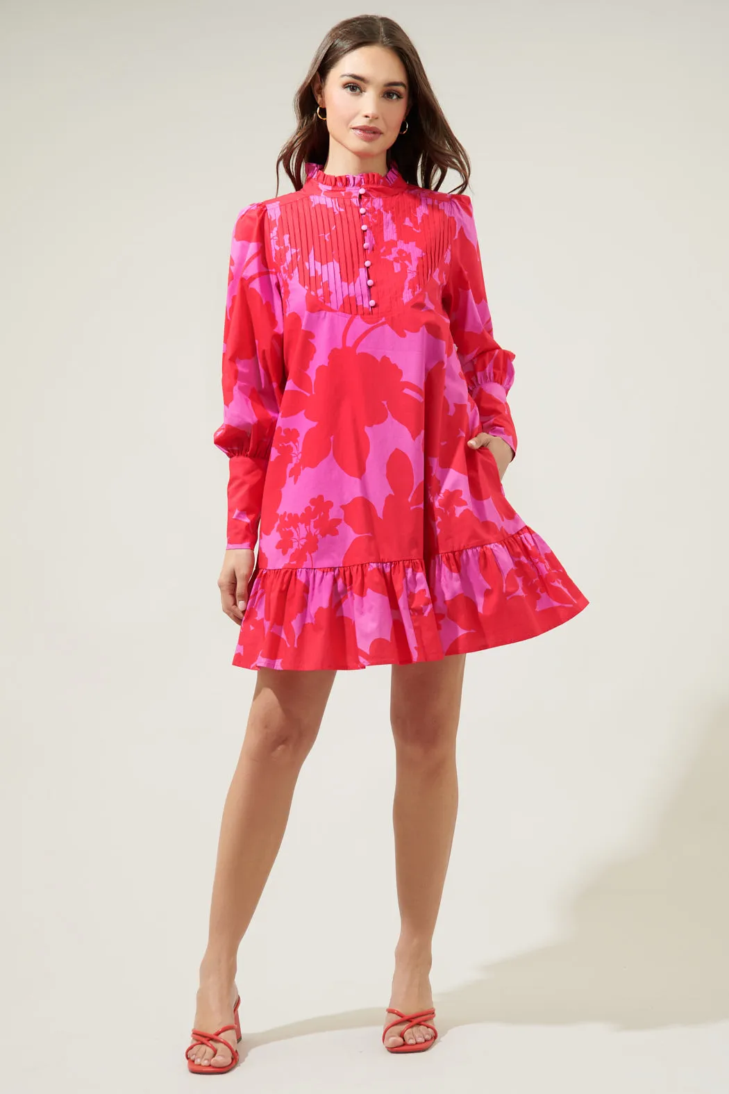 Briff Floral Beacher Pintuck Shift Dress