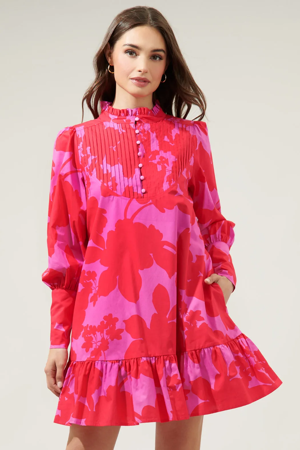 Briff Floral Beacher Pintuck Shift Dress