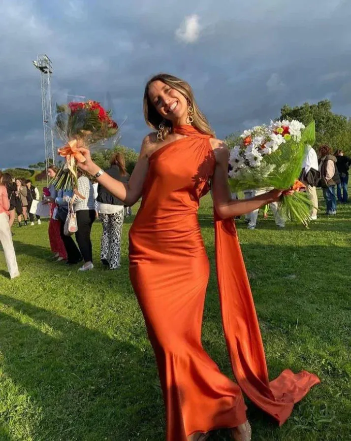 Burnt Orange Long Prom Dress Elegant Evening Party Dress Women's Dresses