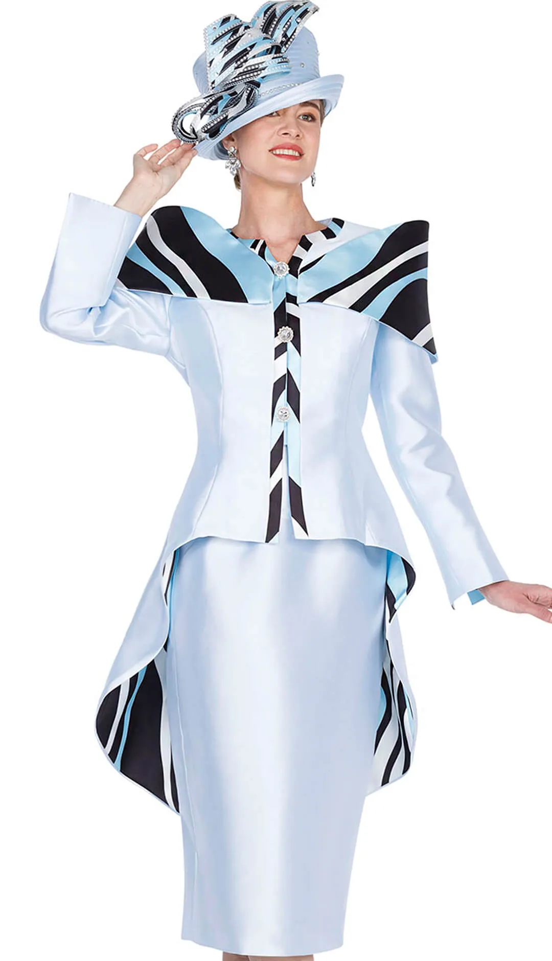 Designer Church Suit 5860 - Light Blue/Black