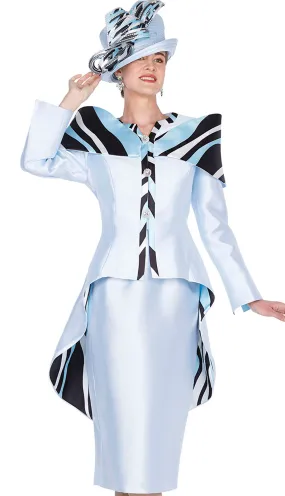 Designer Church Suit 5860 - Light Blue/Black