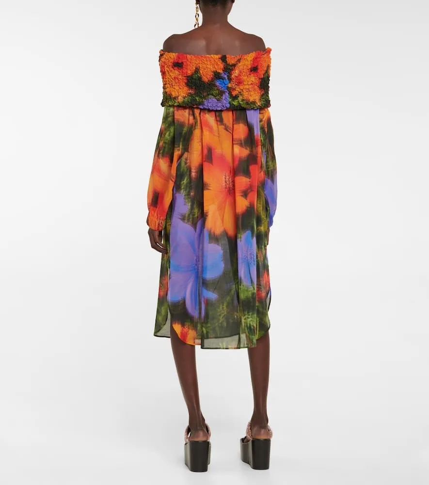 Dries Van Noten Smocked cotton midi dress