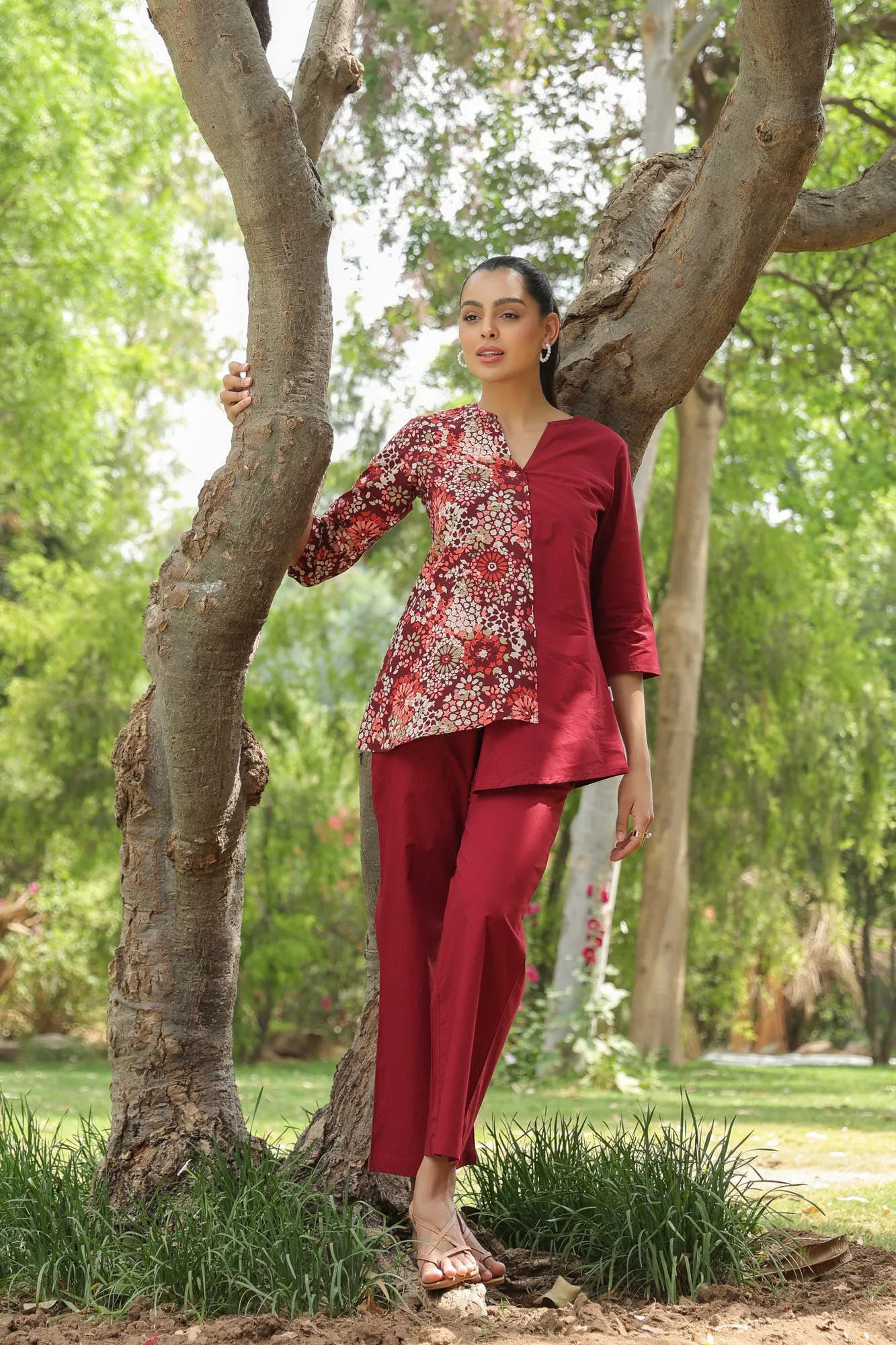 Duet in Carmine Cotton Coord Set