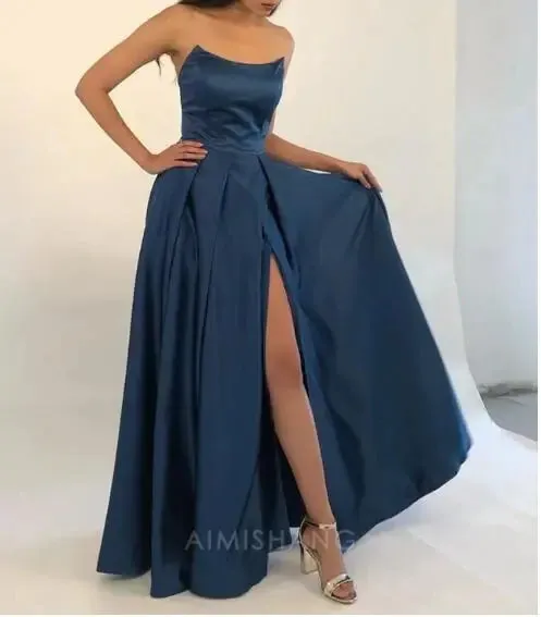 Elegant Burgundy A-Line Long Prom Dress with slit Evening Party Gown Women's Dresses