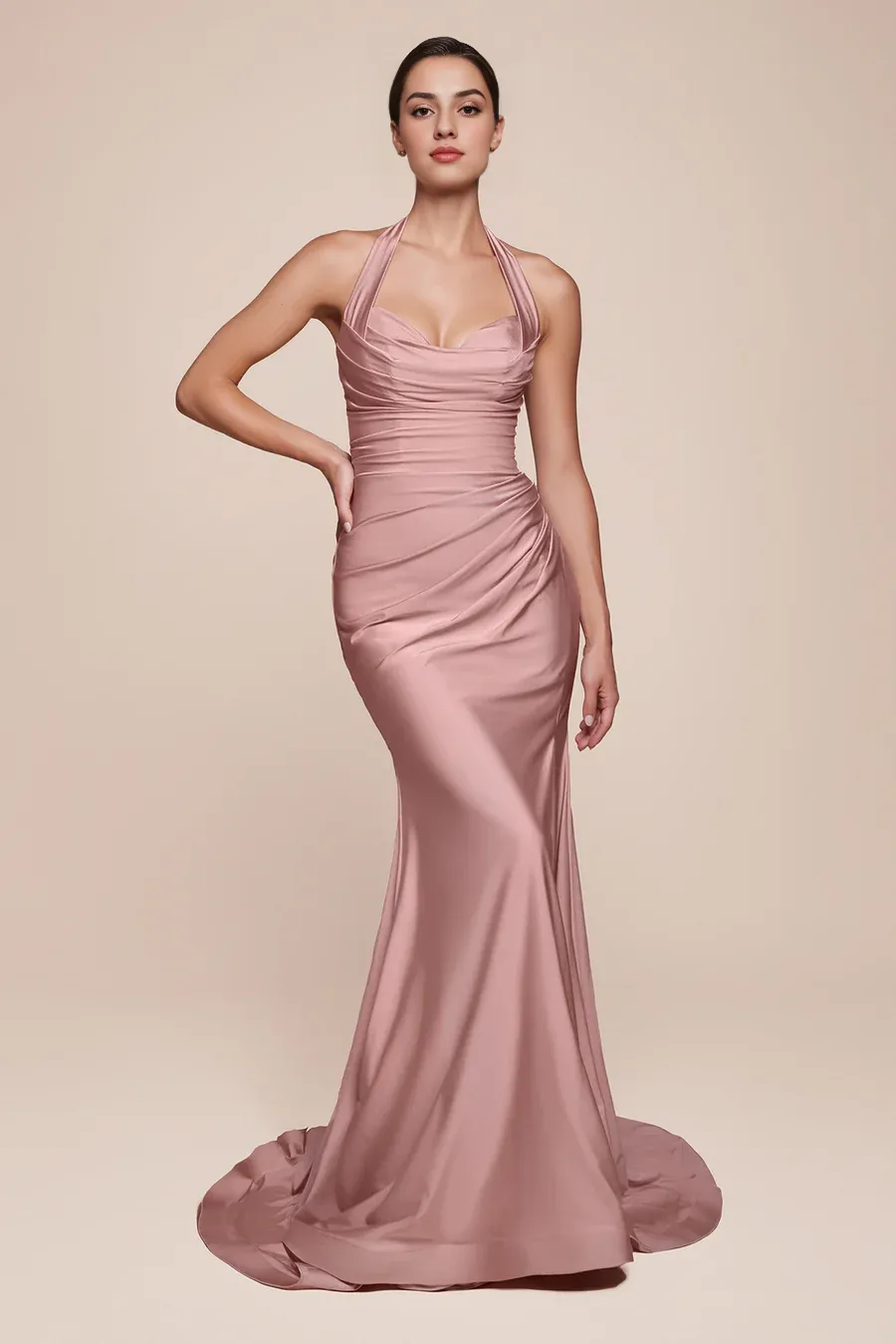 Elegant Evening Dress Satin Fitted Long Halter Slit Dress formal women's dresses