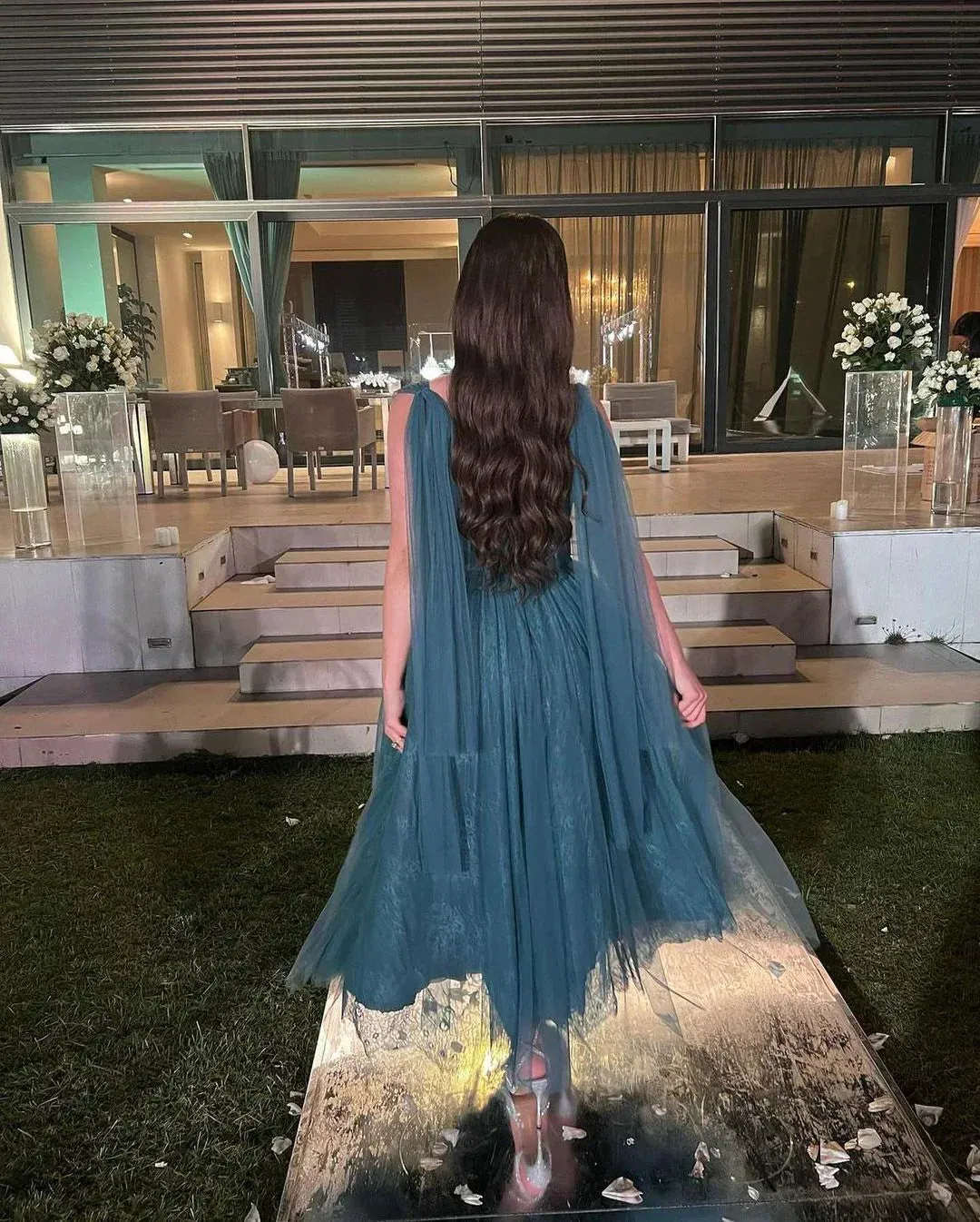 Elegant Formal Women's Dresses Blue A Line Tulle Prom Dress Lace Evening Party Gown