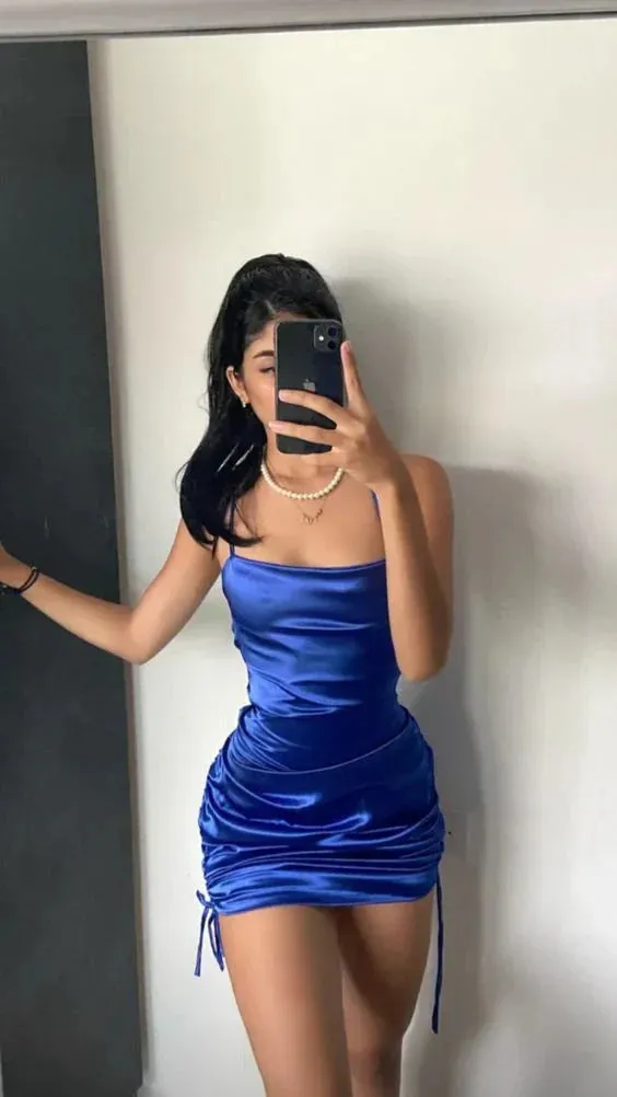 Elegant Formal Women's Dresses Spaghetti Straps Blue Short Party Dress Homecoming Dress