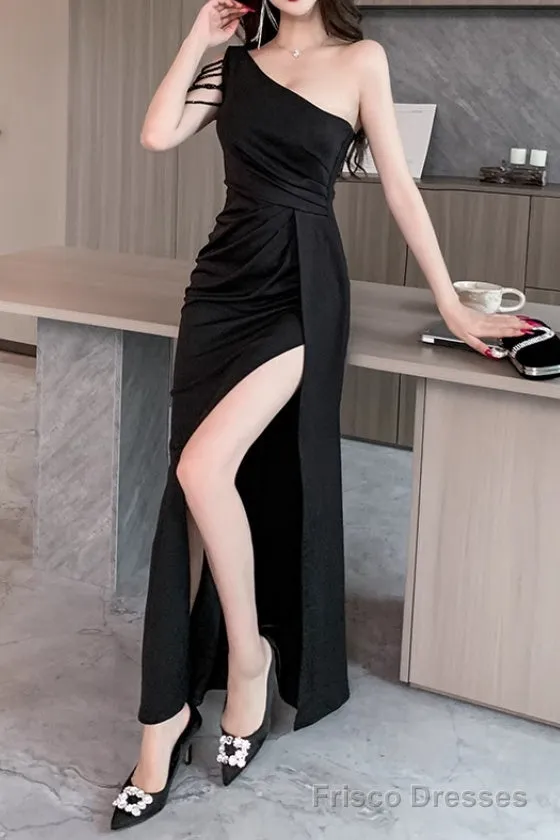 Elegant One-Shoulder Satin Long Prom Dress With Slit Bodycon Dresses