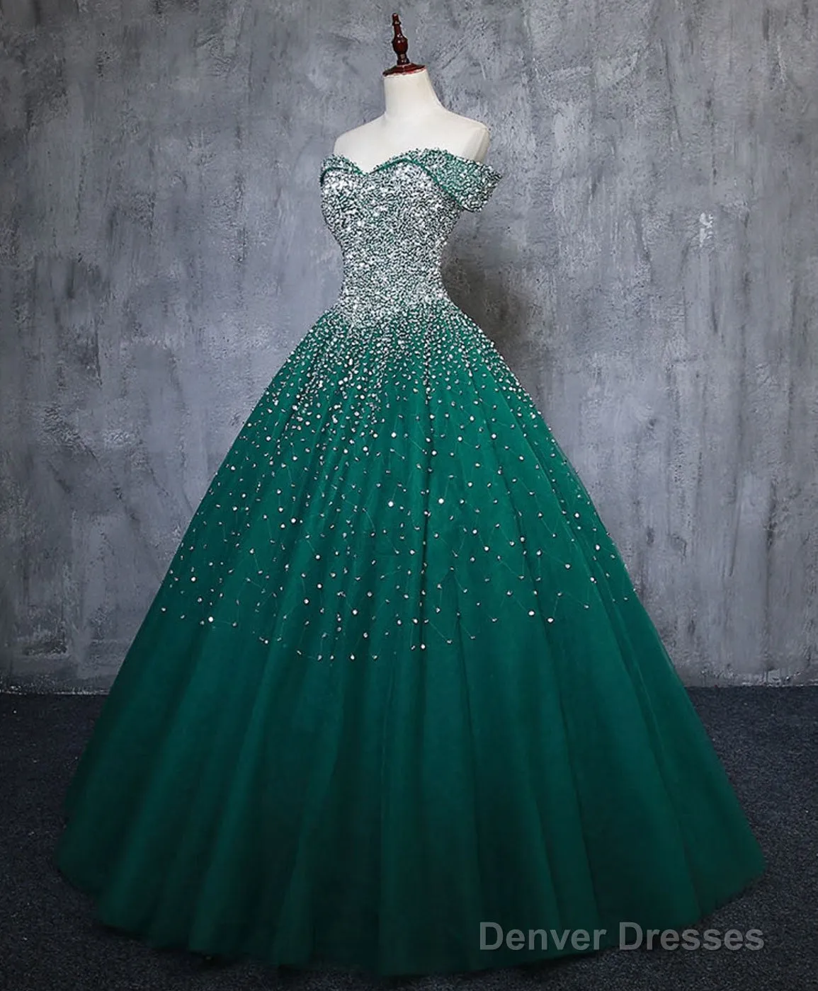Emerald Green Sequin Prom Dresses Beaded Quinceanera Dresses, Sweet 16 Dresses