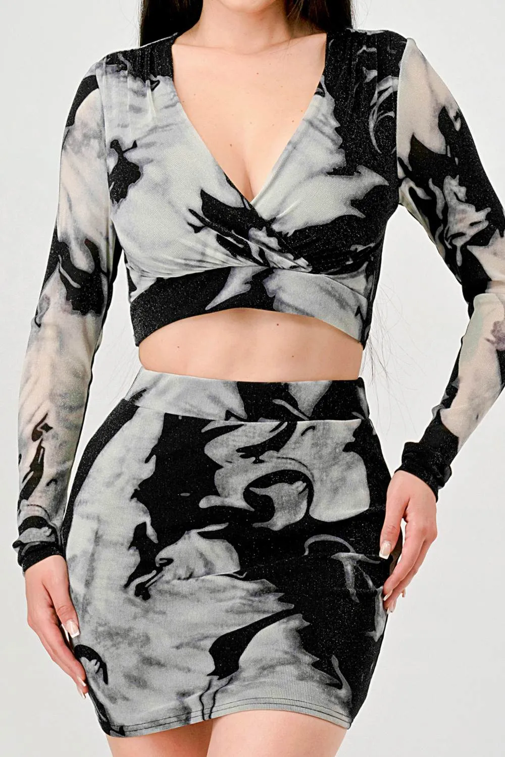 LUXE LUREX MESH WRAP CROPPED TOP & MINI SKIRT SETS