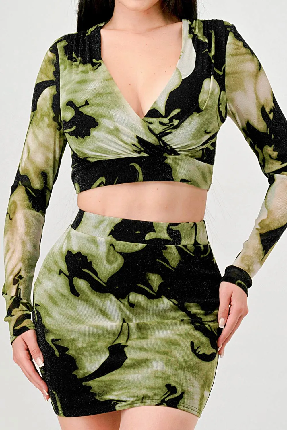 LUXE LUREX MESH WRAP CROPPED TOP & MINI SKIRT SETS