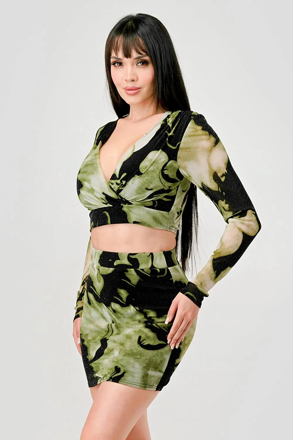 LUXE LUREX MESH WRAP CROPPED TOP & MINI SKIRT SETS