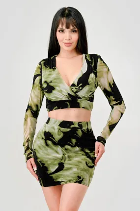 LUXE LUREX MESH WRAP CROPPED TOP & MINI SKIRT SETS