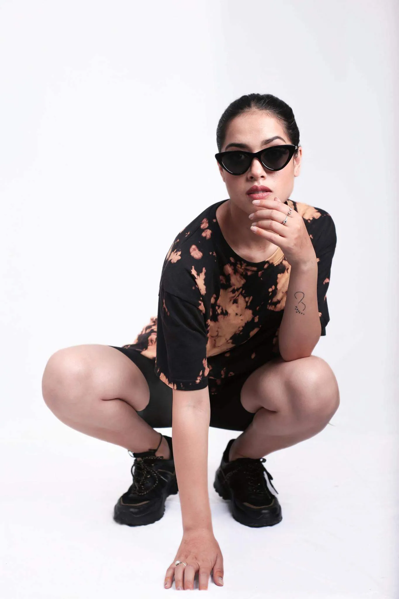 Oversized Black Tie-Dye Co-ord Set