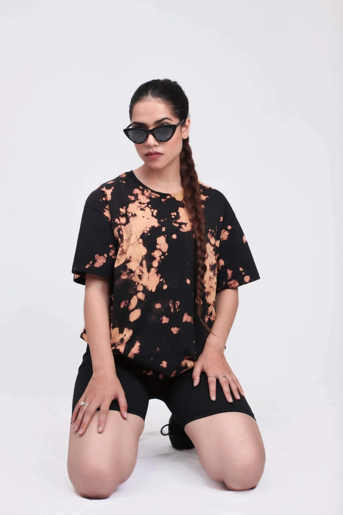 Oversized Black Tie-Dye Co-ord Set