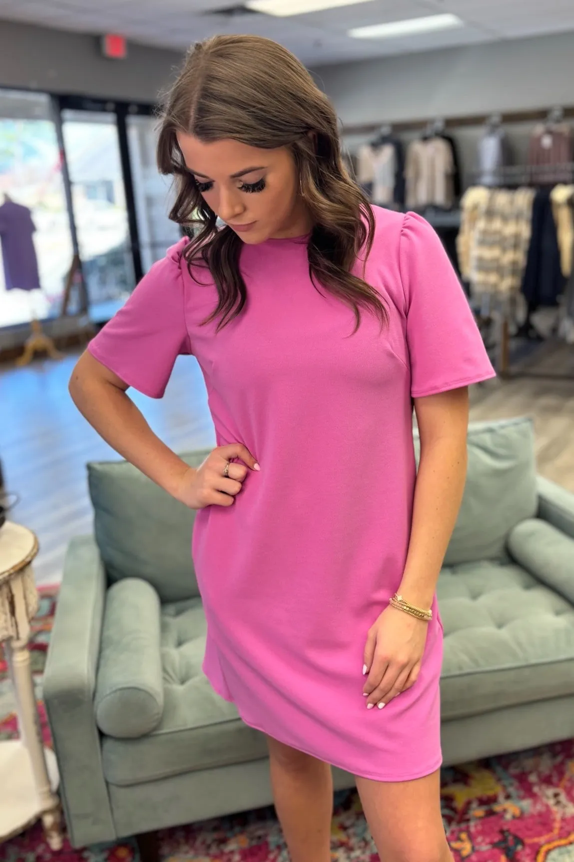 SAVANNAH Bow Back Shift Dress- Pink