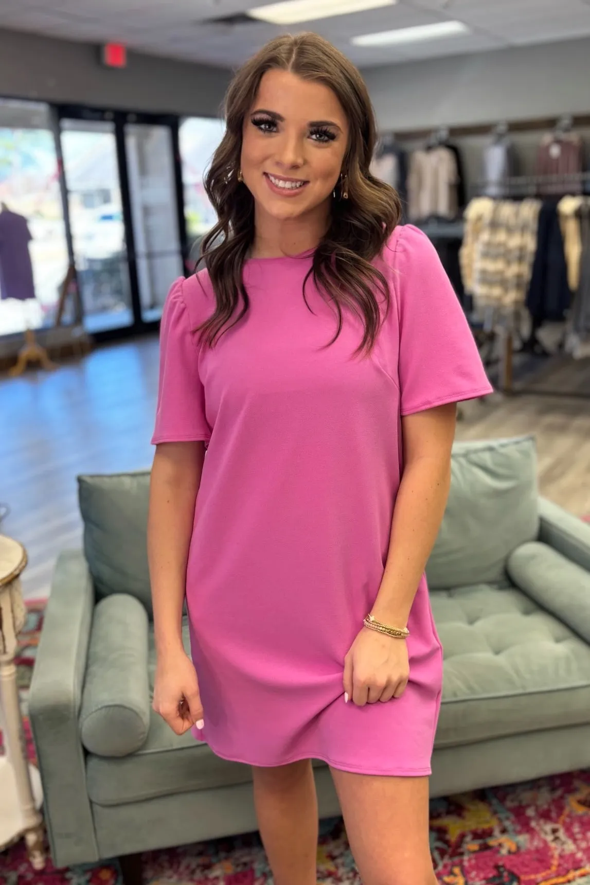 SAVANNAH Bow Back Shift Dress- Pink