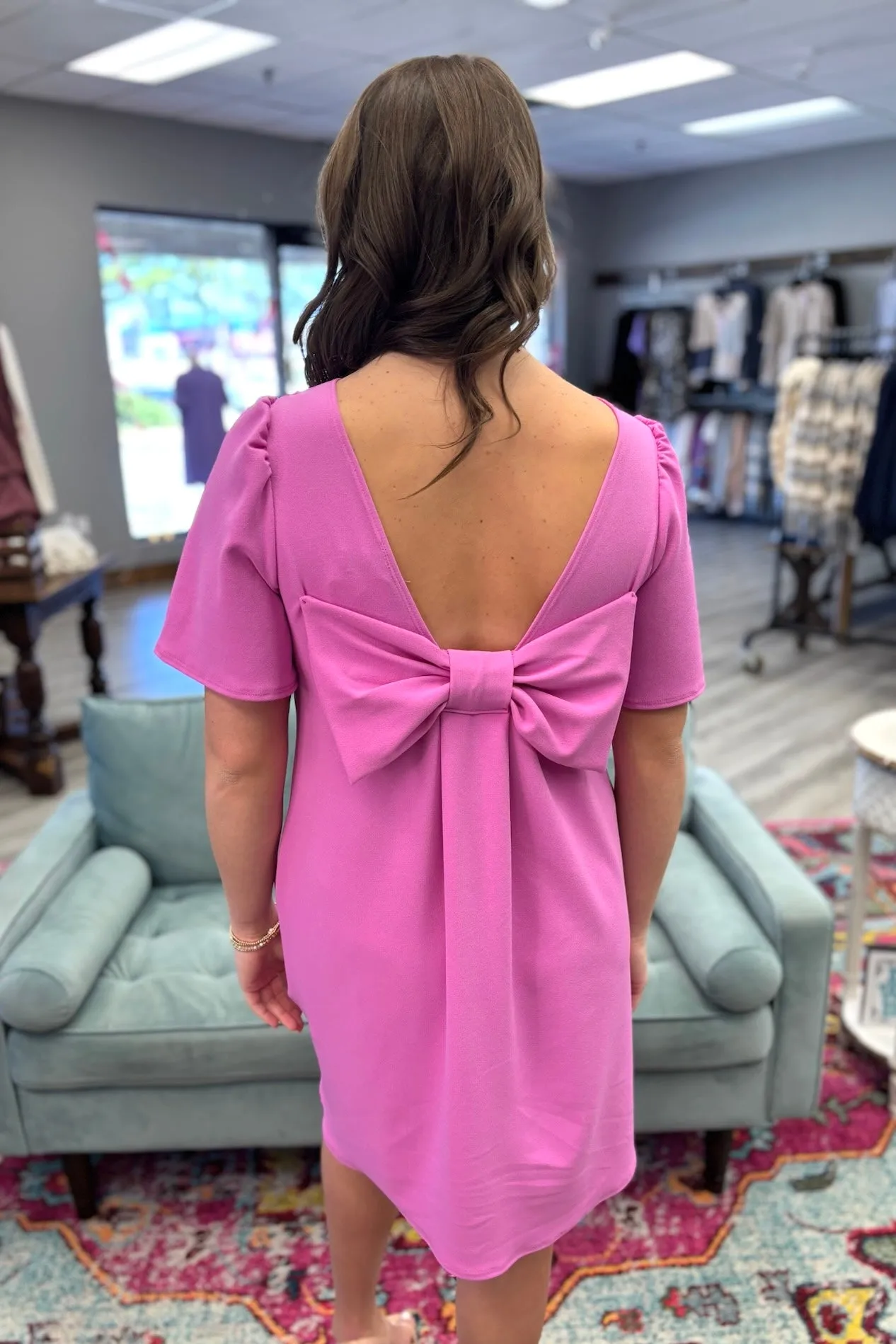 SAVANNAH Bow Back Shift Dress- Pink