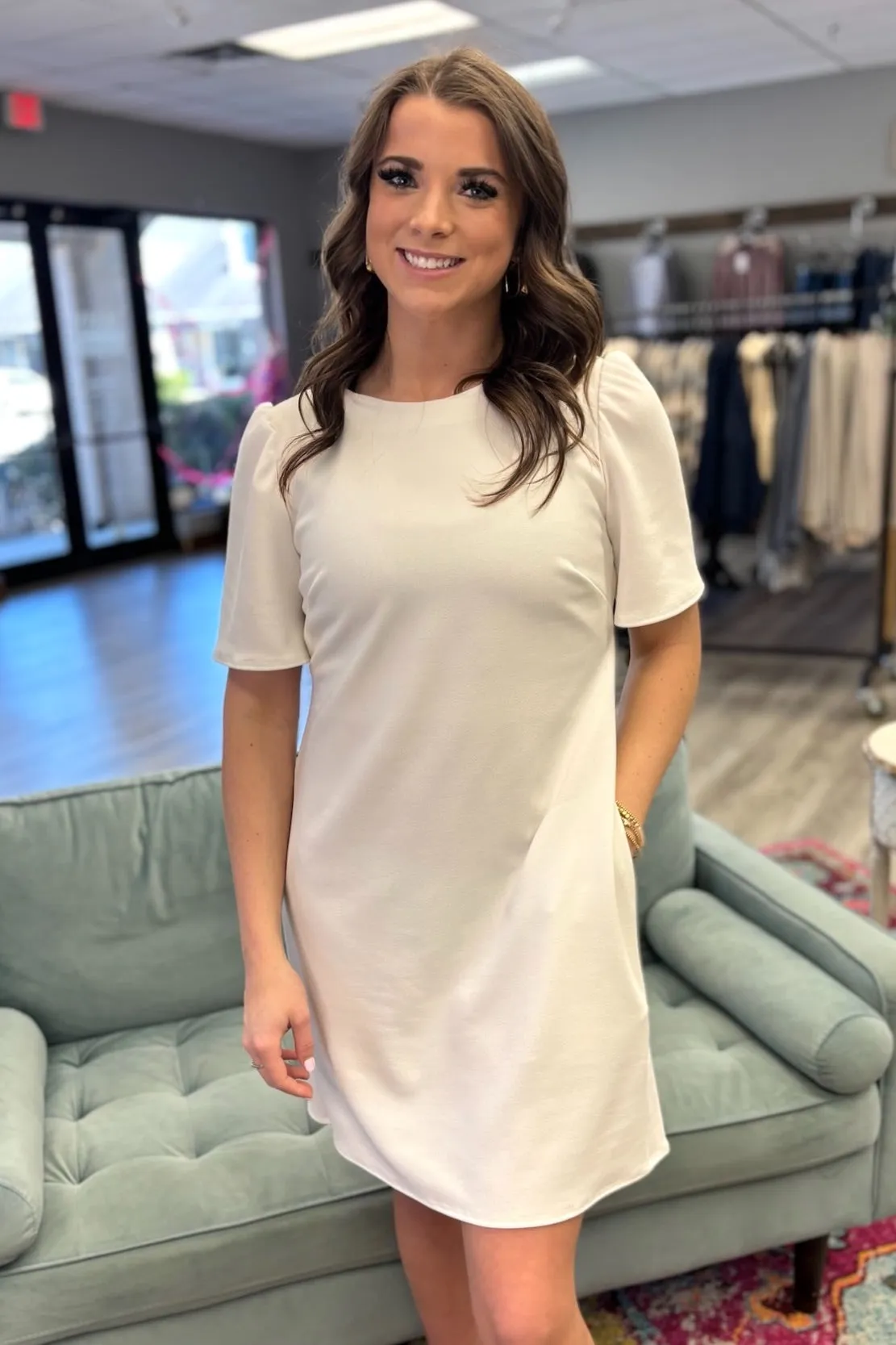 SAVANNAH Bow Back Shift Dress- White