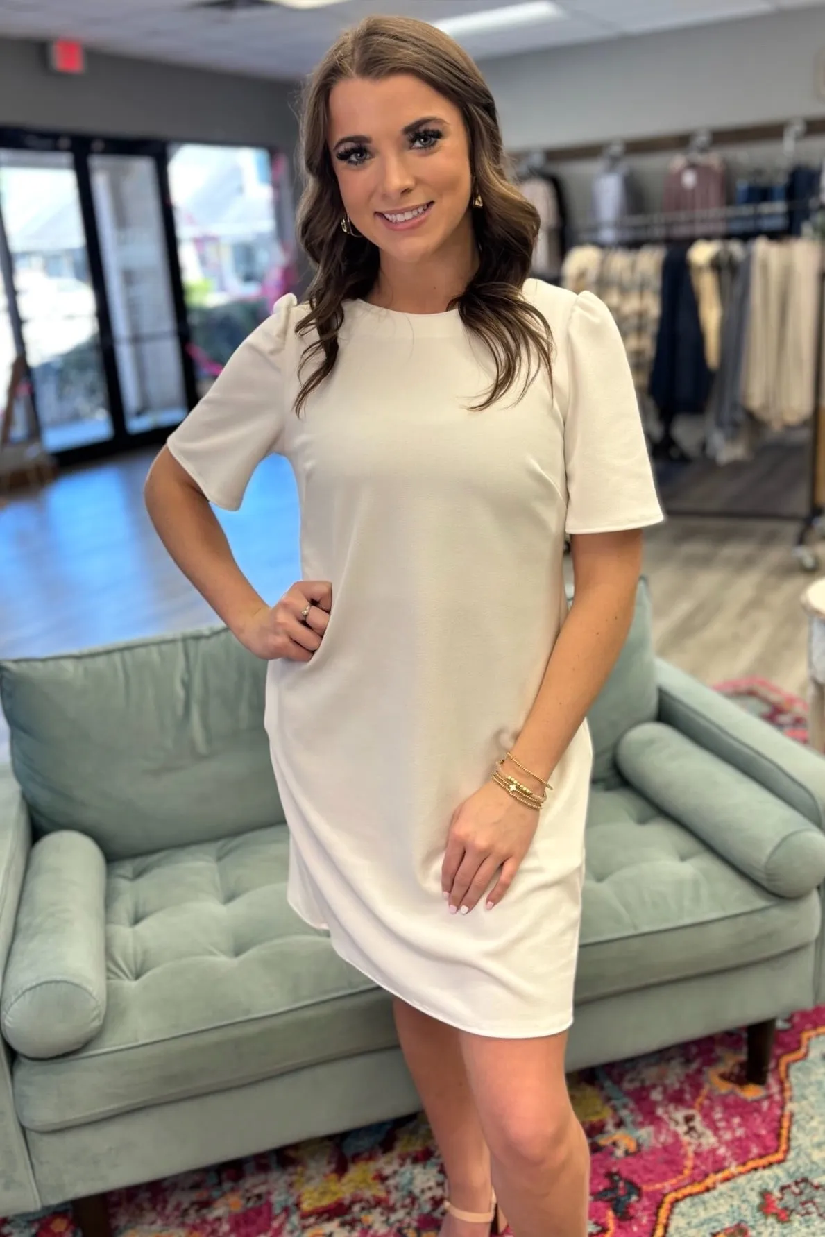 SAVANNAH Bow Back Shift Dress- White