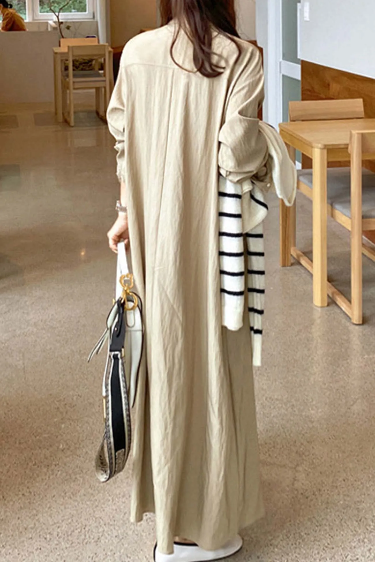 Solid Color Lapel V Neck Long Sleeve Dress
