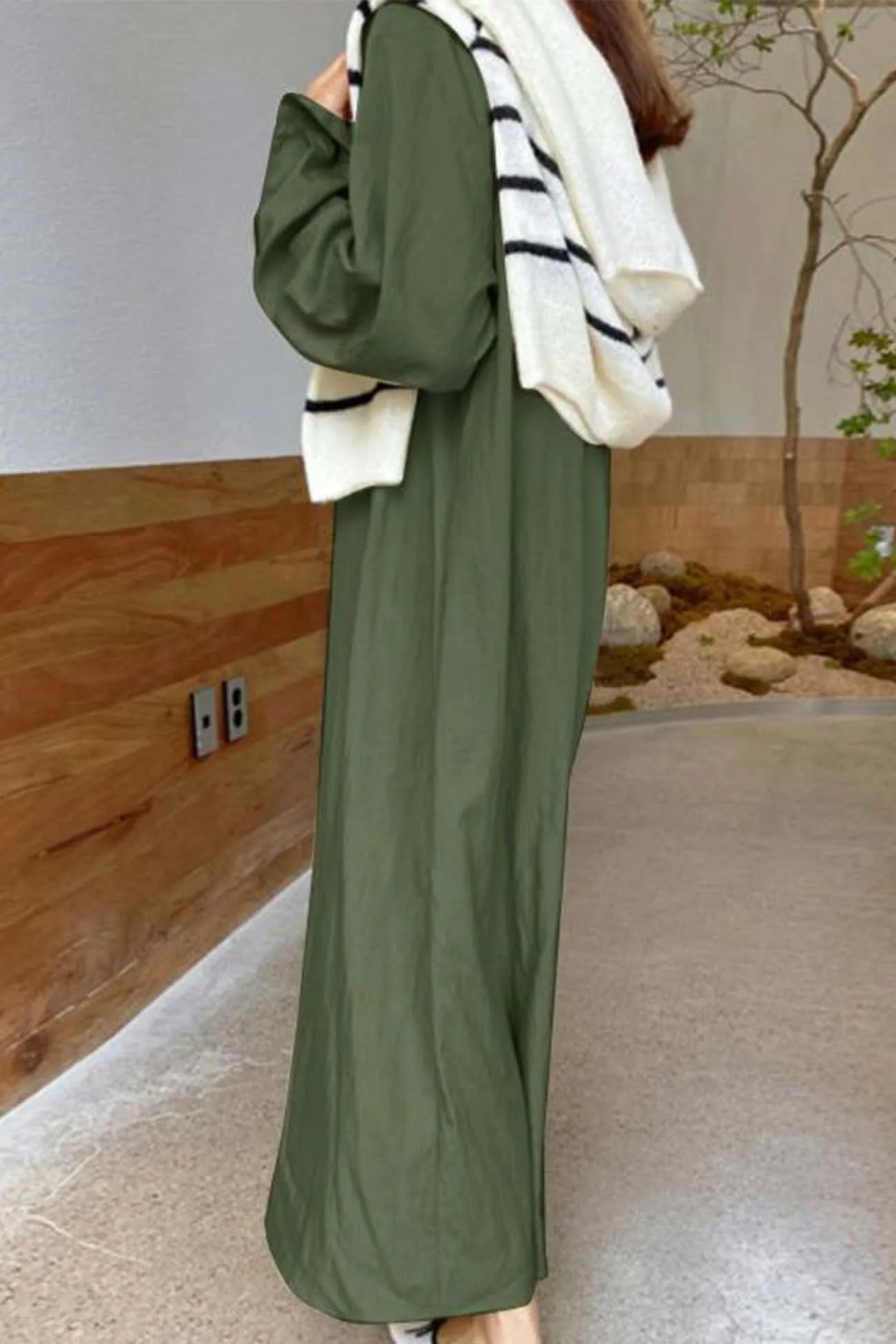 Solid Color Lapel V Neck Long Sleeve Dress