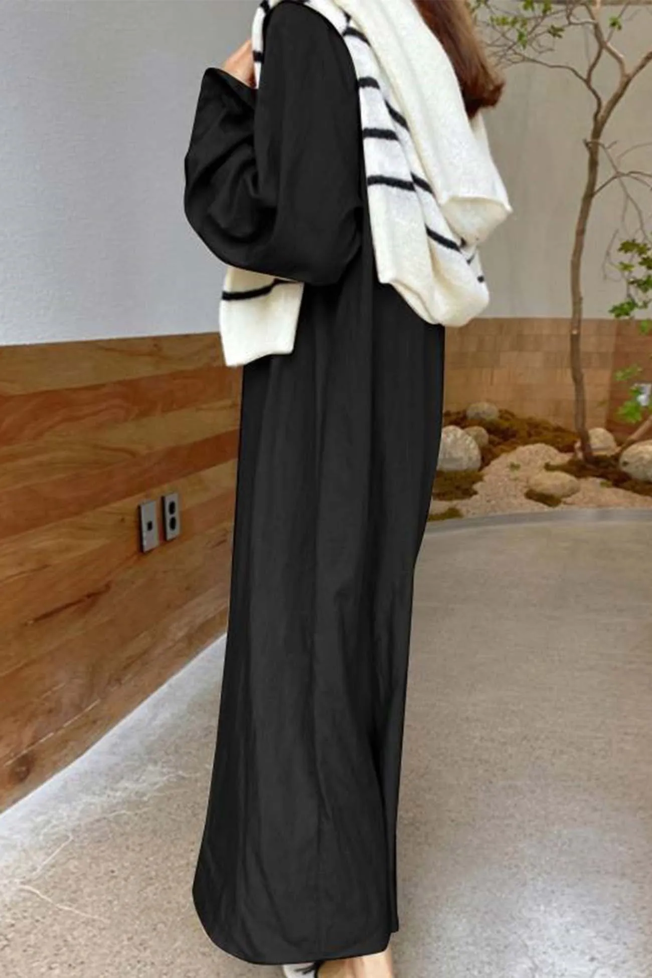 Solid Color Lapel V Neck Long Sleeve Dress