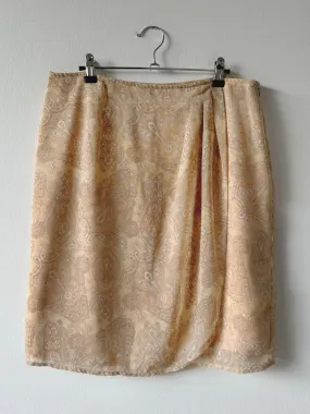 Tan Paisley Pleated Wrap Skirt (W33”)
