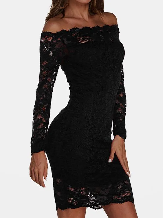 Wholesale Black Off The Shoulder Long Sleeve Zip Back Bodycon Sexy Dress