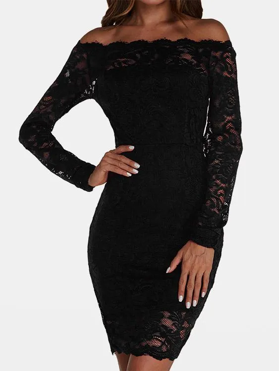 Wholesale Black Off The Shoulder Long Sleeve Zip Back Bodycon Sexy Dress