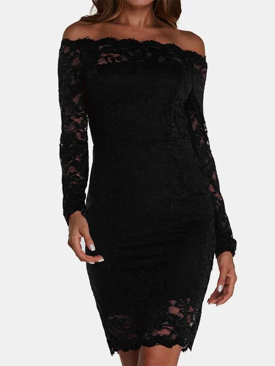 Wholesale Black Off The Shoulder Long Sleeve Zip Back Bodycon Sexy Dress