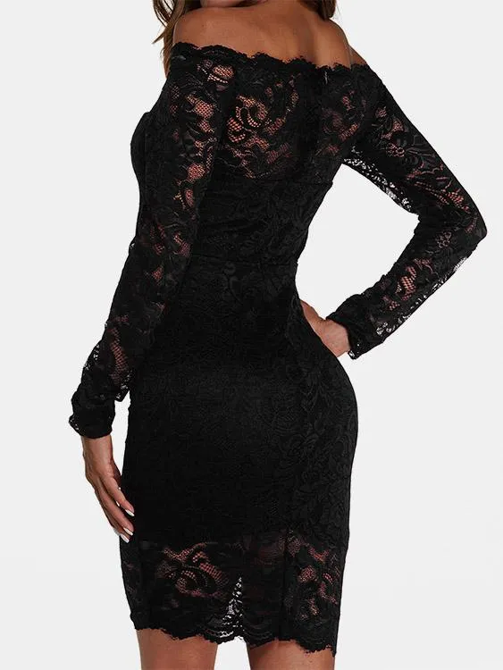 Wholesale Black Off The Shoulder Long Sleeve Zip Back Bodycon Sexy Dress